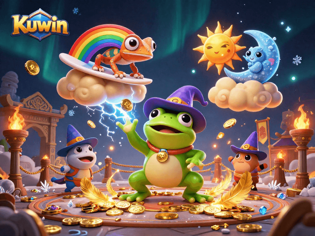 Kuwin offers an exciting 3D gambling scene with vibrant characters and dynamic casino elements showcasing luck and adventure.