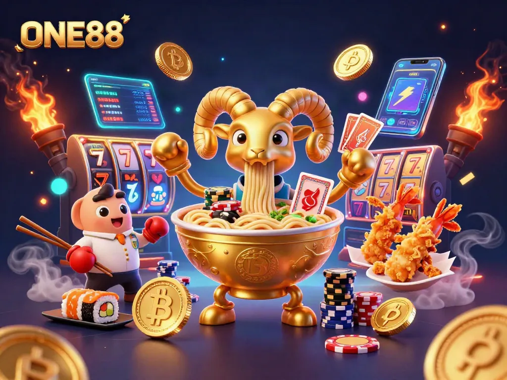 Engage with ONE88's vibrant casino world through a lively 3D illustration.