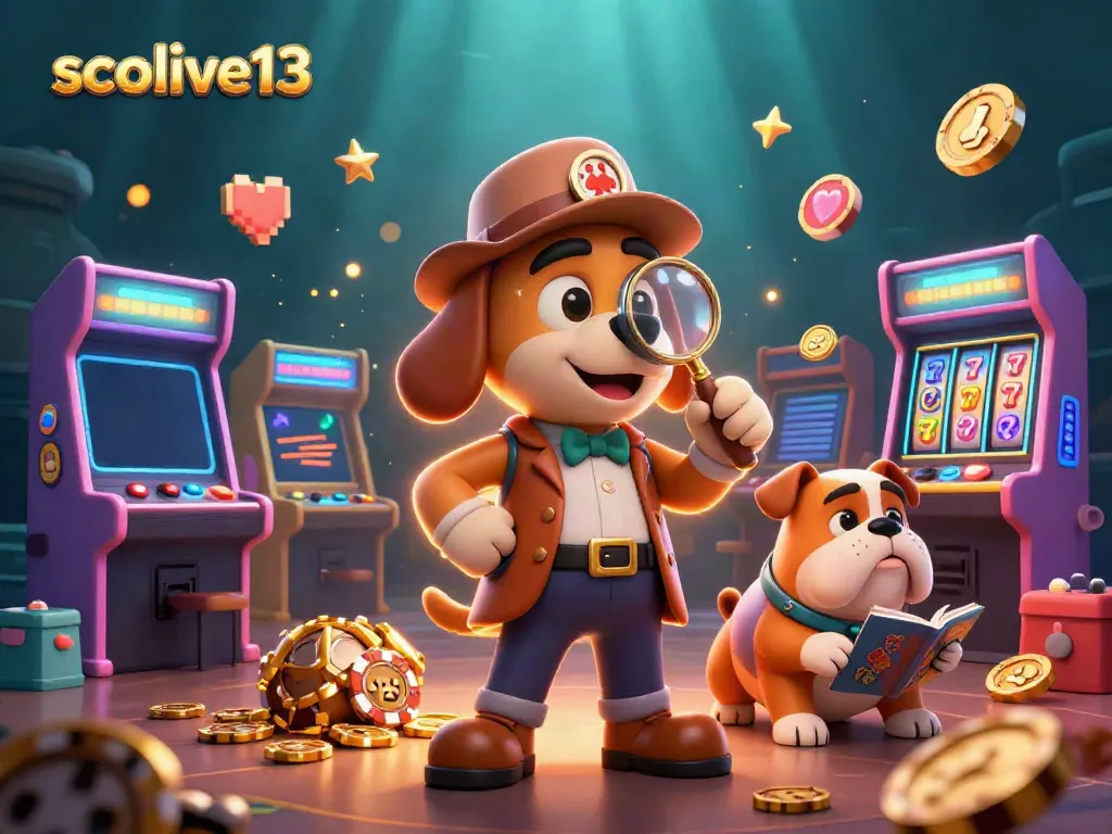 Experience excitement with socolive13 as the detective analyzes a poker chip amid colorful gambling elements.