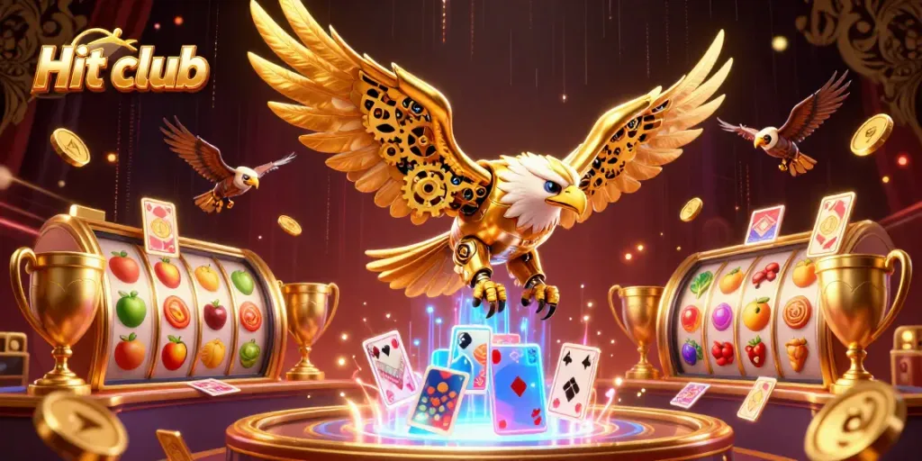 Engage in the vibrant world of Hit club with dynamic 3D illustrations of casino elements, showcasing thrilling gameplay.