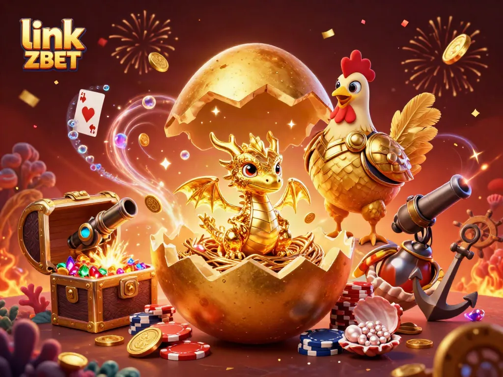 Win big with link ZBET in this vibrant casino-themed illustration featuring a golden dragon and poker chips.