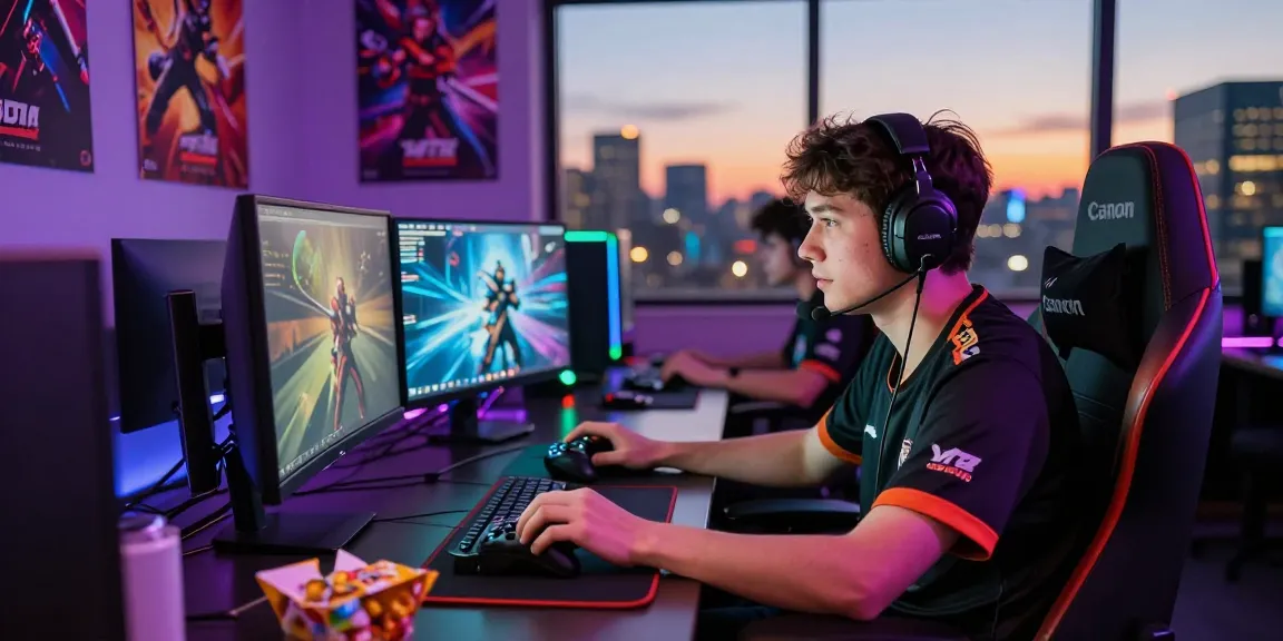 Pengalaman gaming bos88 dengan streamer di ruangan profesional, fokus pada interaksi penonton.