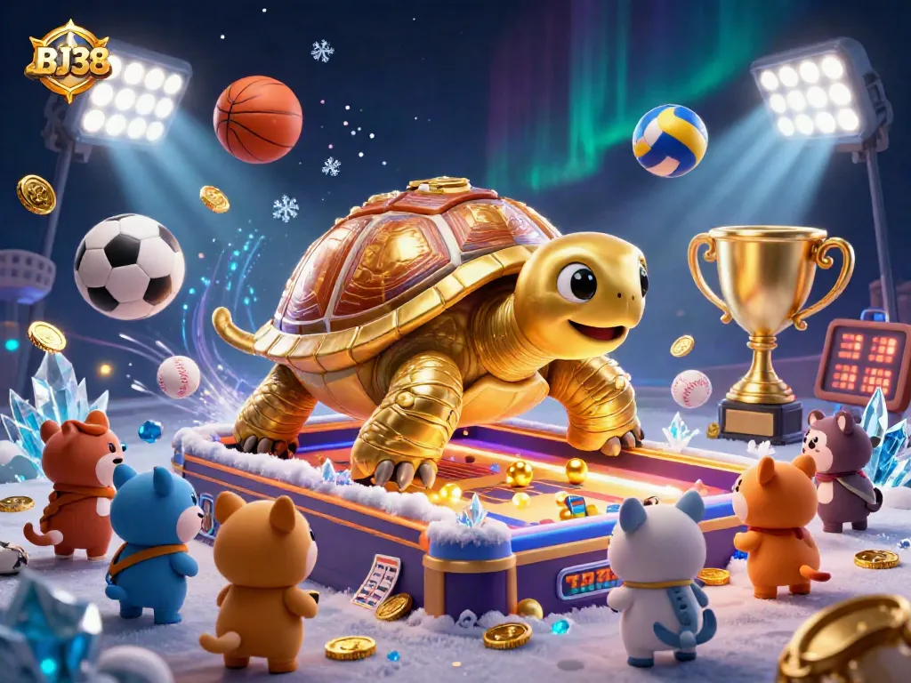 Engaging BJ38 online casino scene showcasing a vibrant tortoise pinball machine with eager players.