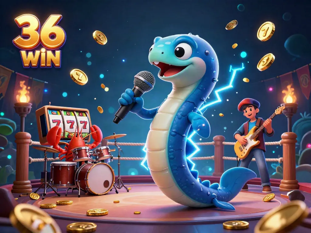 Experience the excitement of 36 WIN with electric eel DJ and his band at an underwater casino.