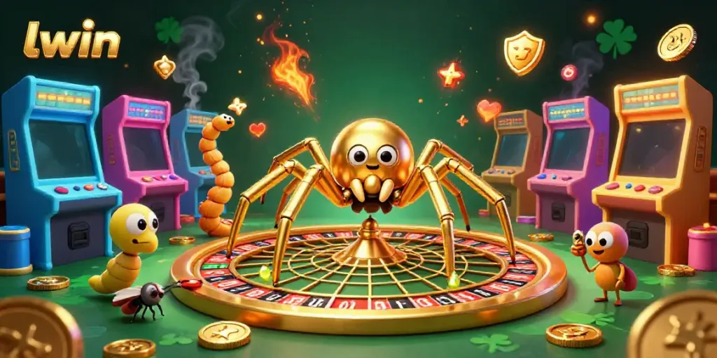 Engage in the vibrant world of llwin casino gaming, featuring a colorful spider and croupier web.