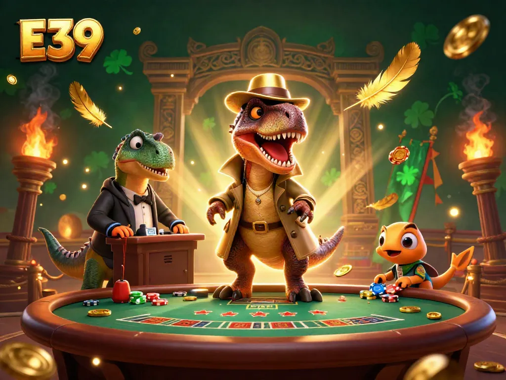Engage in thrilling card games at E39 with a hidden velociraptor and dynamic casino elements.
