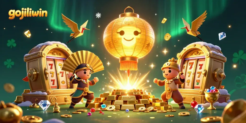 Engage in the vibrant action of gojiliwin casino gaming with captivating golden lanterns and rich slot visuals.