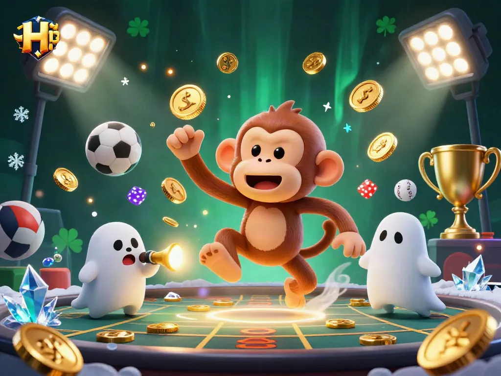Experience the thrill of H 13 as a mischievous poltergeist monkey juggles golden casino treasures.