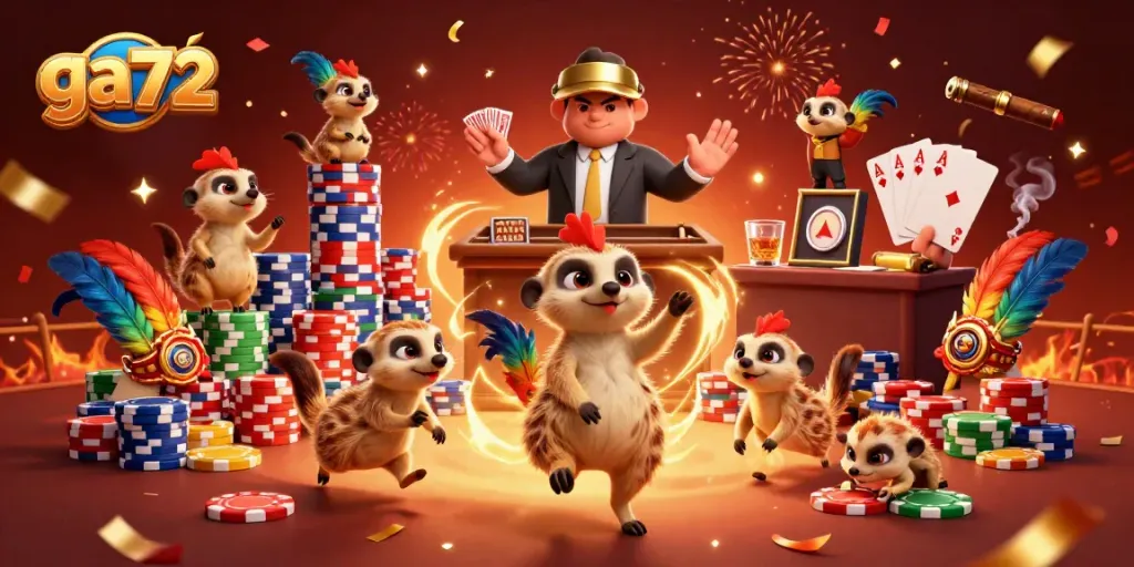 Bet on thrilling cockfights at ga72 as meerkats create an elaborate gambling operation.