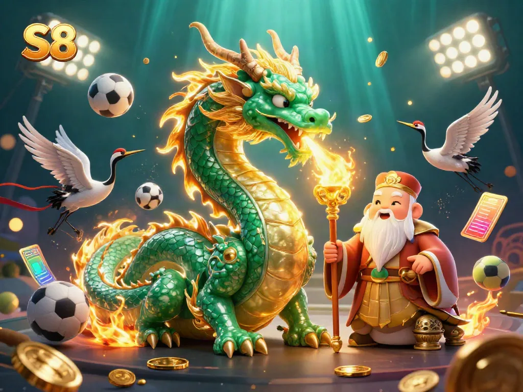 Experience the thrill of S8 with a vibrant, dynamic scene featuring a jade dragon, turtle sage, and lucky cranes.
