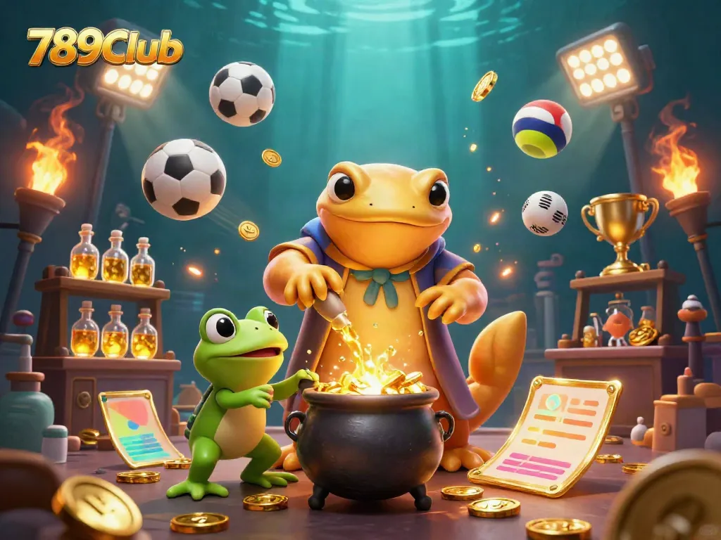 Experience the magic of 789Club with dynamic scenes and golden treasures in this rich 3D illustration.
