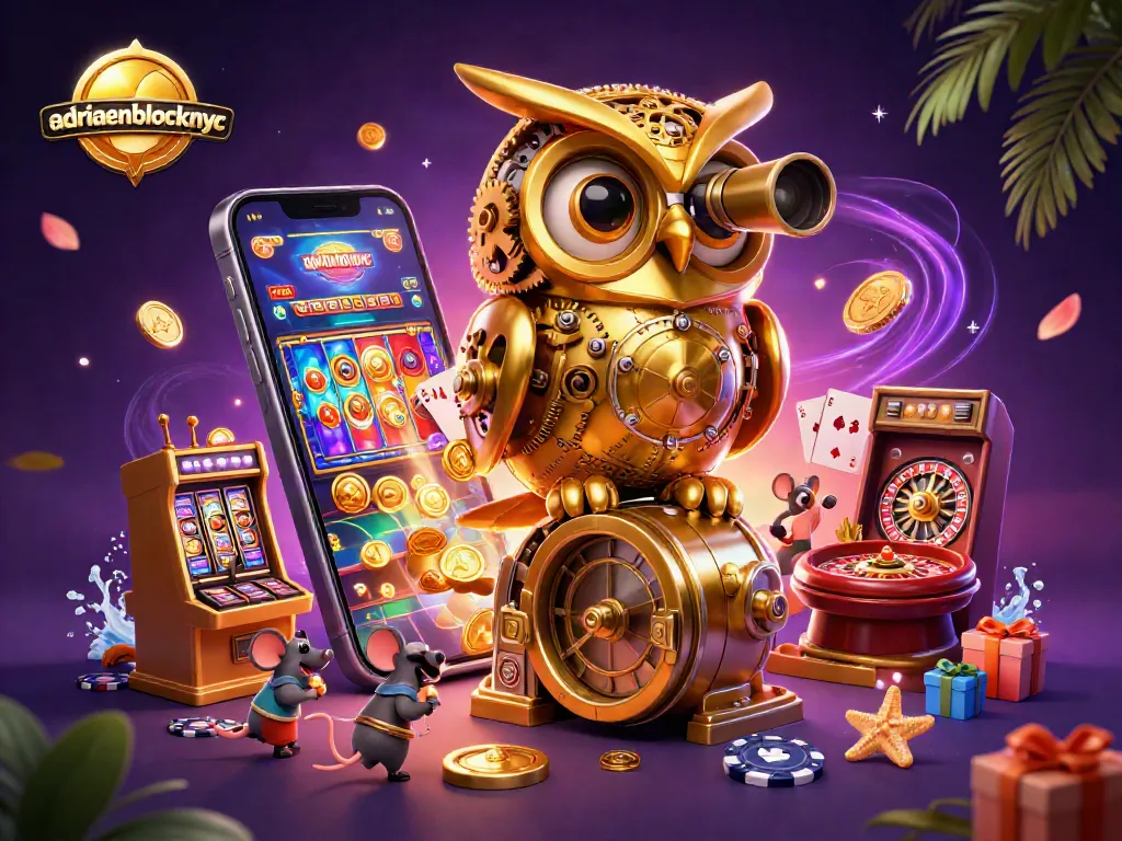 Spin the reels at adriaenblocknyc with a vibrant casino illustration filled with characters and gaming elements.