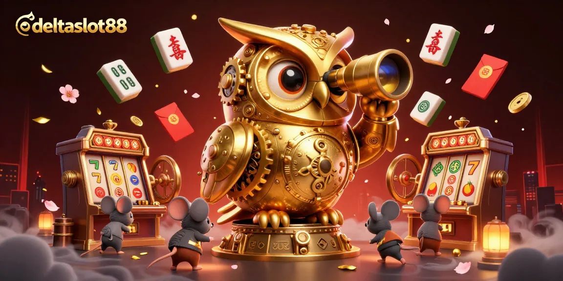Engage with deltaslot88's vibrant casino atmosphere featuring a golden owl and dynamic game elements.