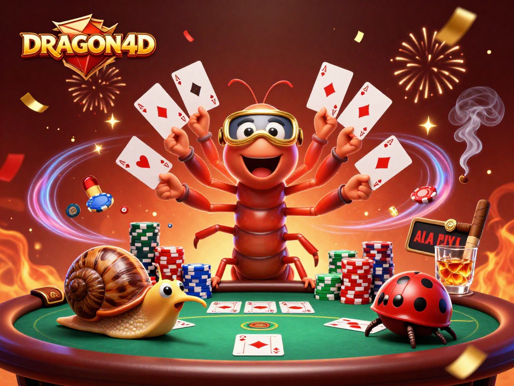 Engage with DRAGON4D's vibrant gambling scene showcasing a colorful poker atmosphere.