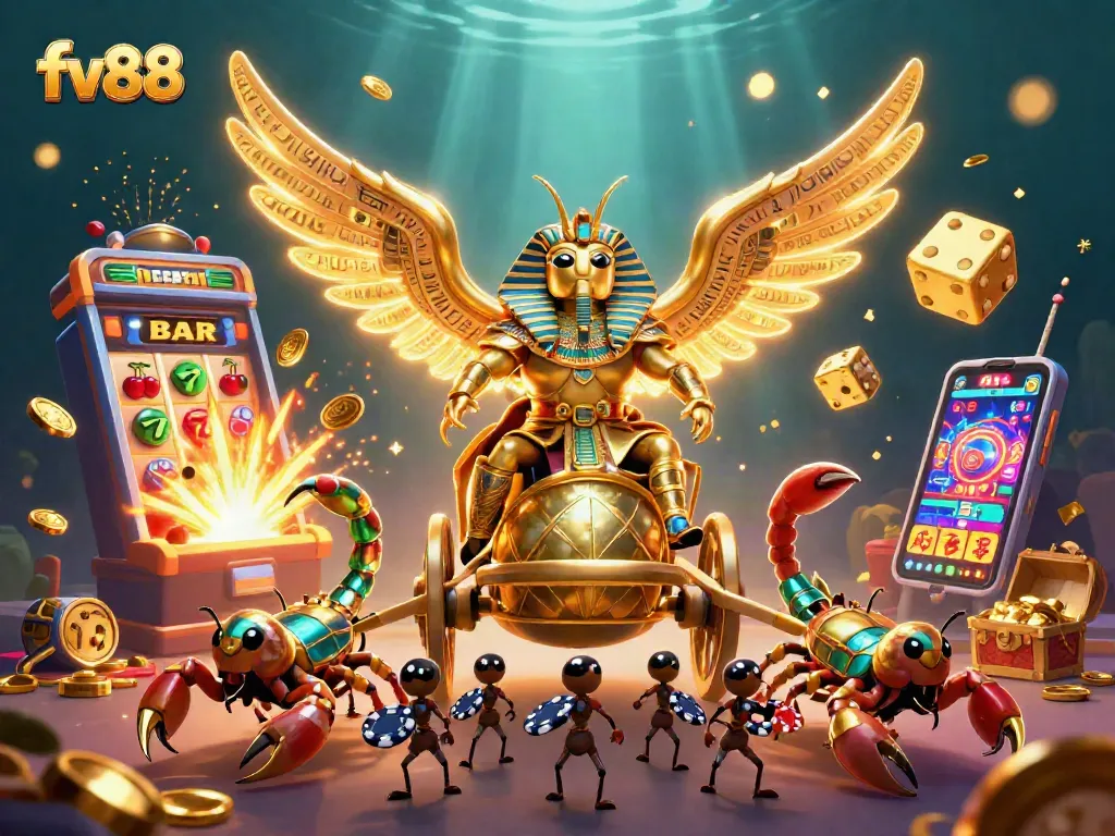 Spin the reels with fv88 in a vibrant casino scene featuring riches and excitement.