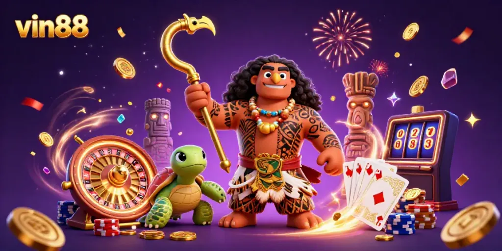 Experience thrilling gameplay with vin88 in a dynamic casino adventure featuring vibrant characters and rich elements.
