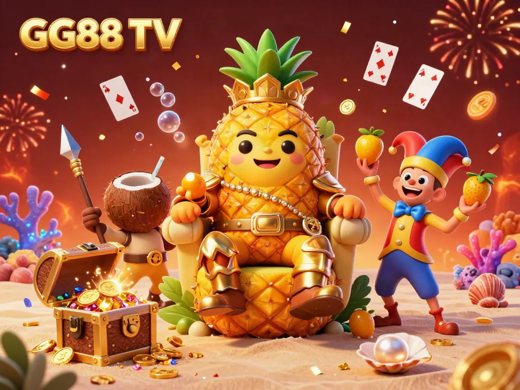 Experience the vibrant casino atmosphere at GG88 TV with the golden pineapple king and treasure events.