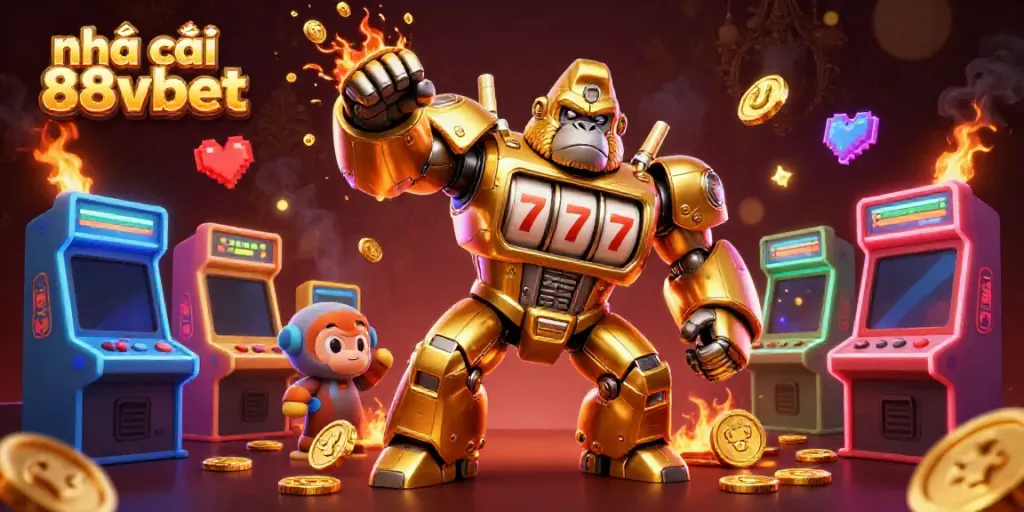 Experience thrilling games at nhà cái 88vbet with this vibrant casino-themed illustration.
