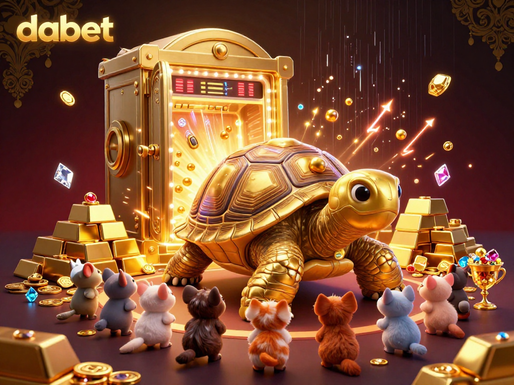 dabet ignites excitement with a stunning digital illustration of a colossal golden tortoise pinball machine and treasures.
